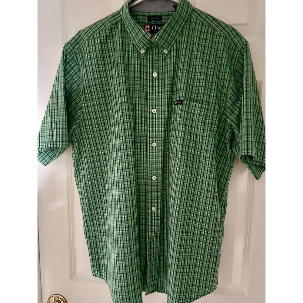 Chaps Men's Green and Blue Plaid Short Sleeve Shirt Size XL